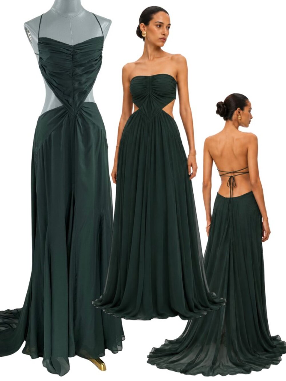 🆕 CULT GAIA 🧿 NWOT Aphea Silk Cut Out Backless Dress, Forest Green - Sz US 8 - Picture 1 of 15